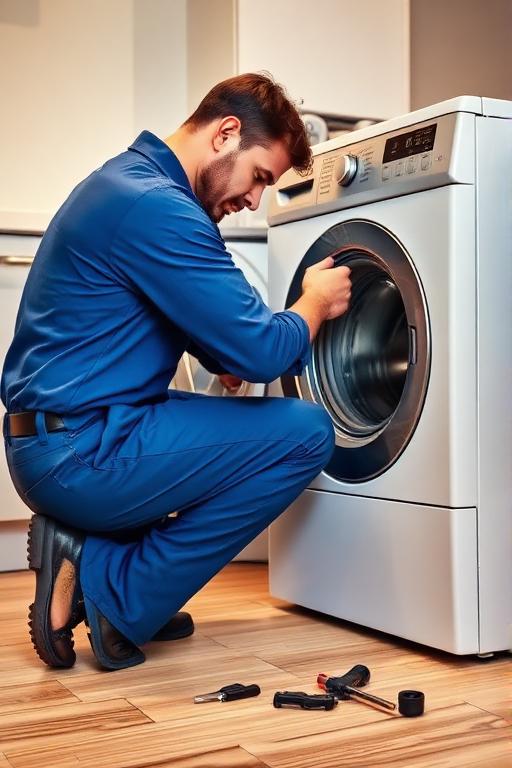Technician repairing washing machine